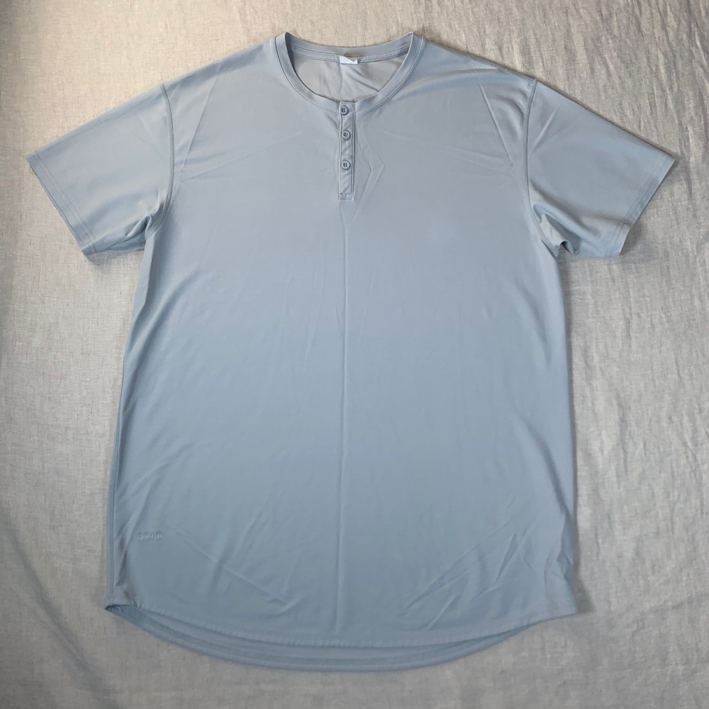 BYLT Henley Shirt Mens XL Blue Excellent Short Sleeve Performance Drop Hem